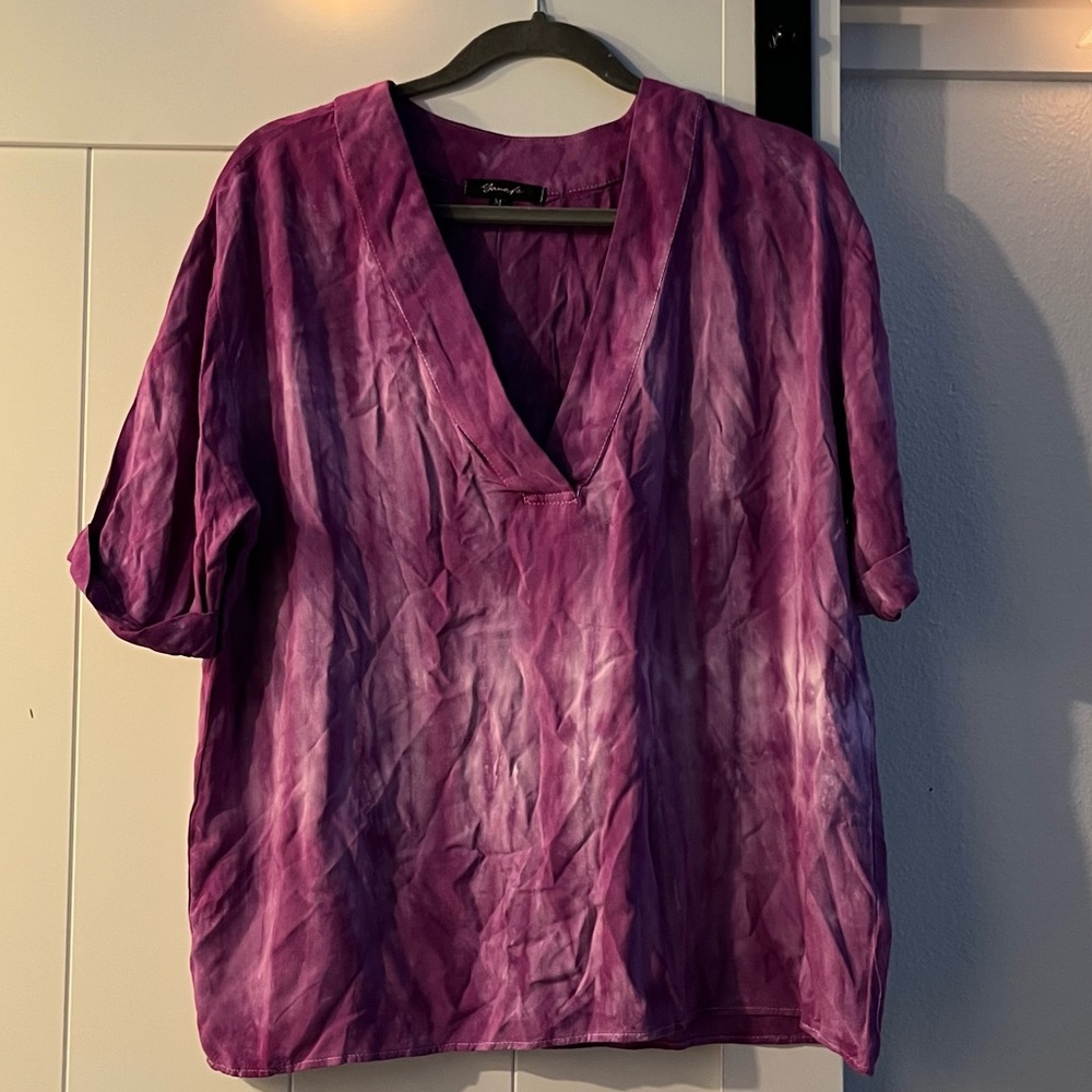 Yana K Purple Tie Dye V-Neck Blouse (M)